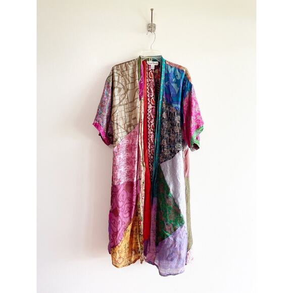 Sacred Threads Silk Kimono Robe Multicolor Patchwork Small - Picture 14 of 16